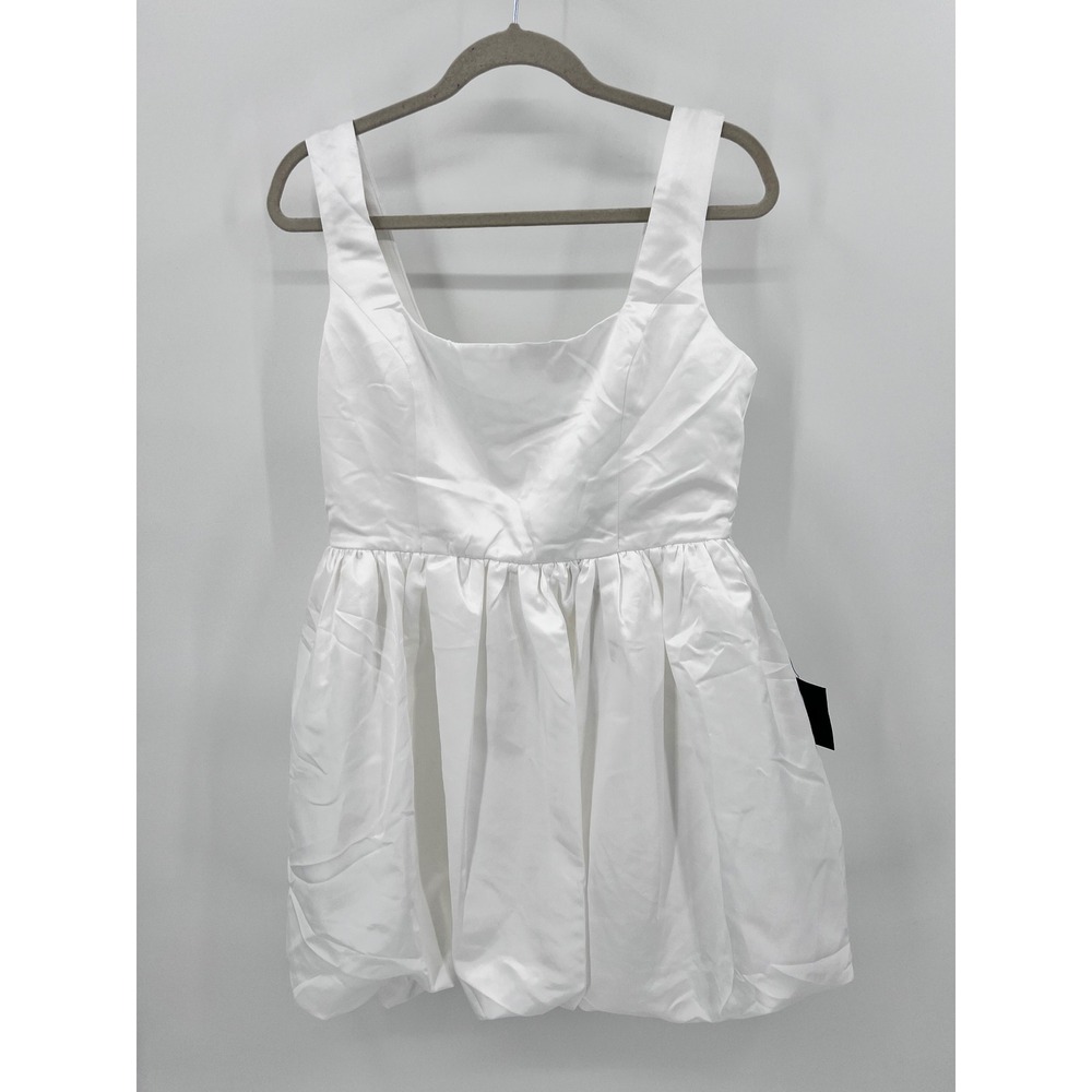 Lulus White Satin Bubble Hem Mini Dress Sleeveless Scoop Neck XL New - Picture 2 of 9